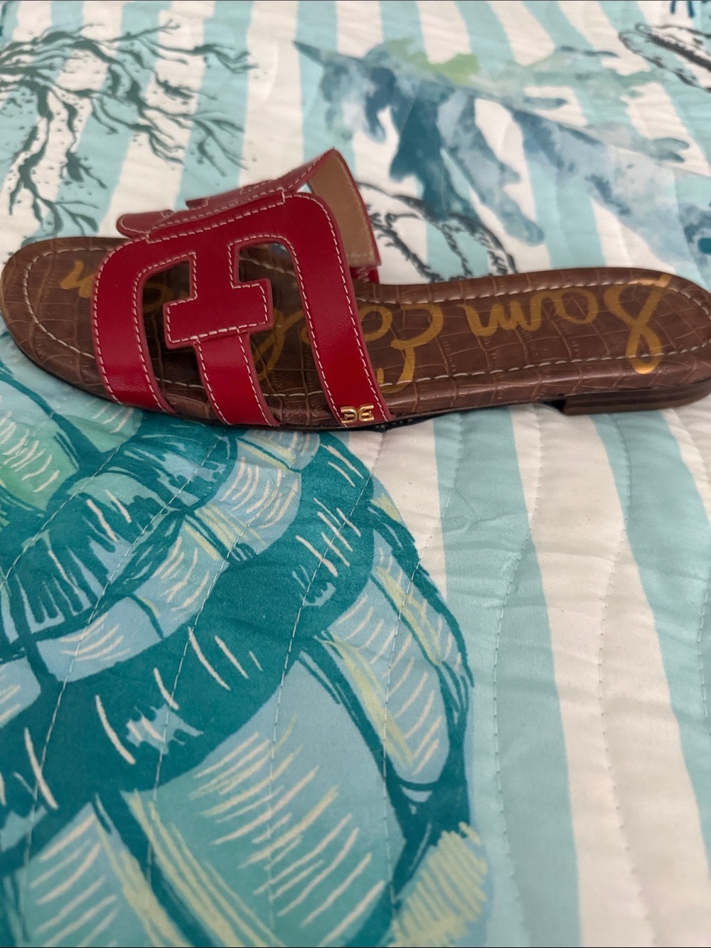 Sam Edelman Red Leather Slide Sandals - Picture 3 of 4